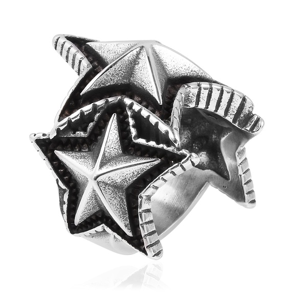 Black Oxidized Stainless Steel Star Men's Ring - Picture 3 of 5